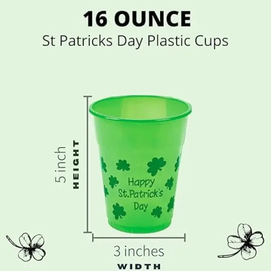 50 Pcs St Patricks Day Party Cups Disposable Plastic 16 Oz Bulk Party Supplies for Kids Adults By 4E&rsquo;s Novelty {3}