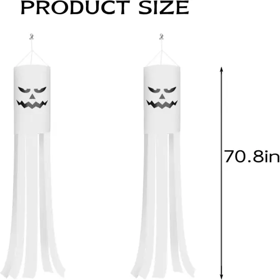 2Pcs 70.8 Inch Halloween Ghost Windsocks Flag with Lights {2}