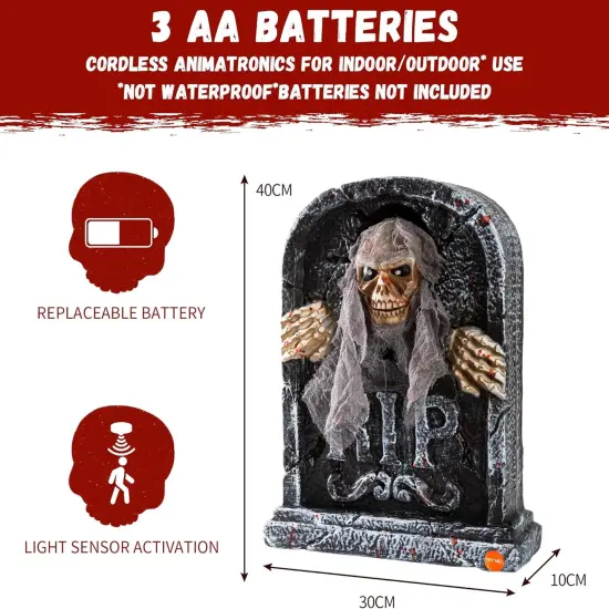 Halloween Animatronic Tombstone with Moving Skeleton {3}