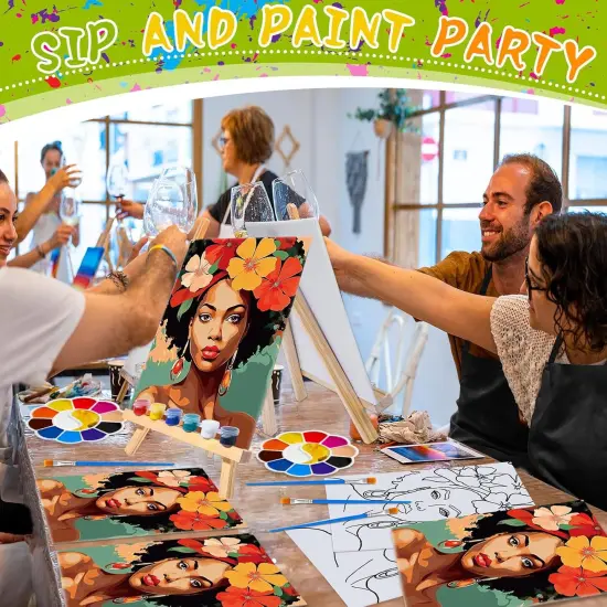 96 Pcs Pre Drawn Canvas Painting Set Sip and Paint Kit {3}