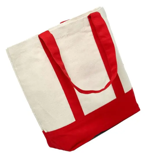 Durable Canvas Tote Bag with Two-Tone Accent 14 5/16" x 4 1/4" x 12 1/2" Red / Natural {7}