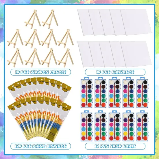 10 Set Canvas Boards with Easel for Painting Kit {4}