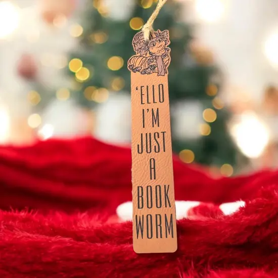 Bookmark - LEATHER - Ello Im Just a Book Worm DARK BROWN {5}