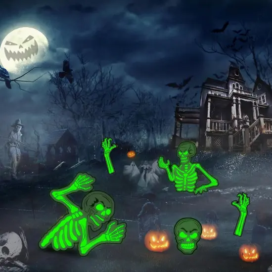 5 Pack Glow in The Dark Halloween Skeleton Yard Signs,Luminous Halloween Graveyard {6}