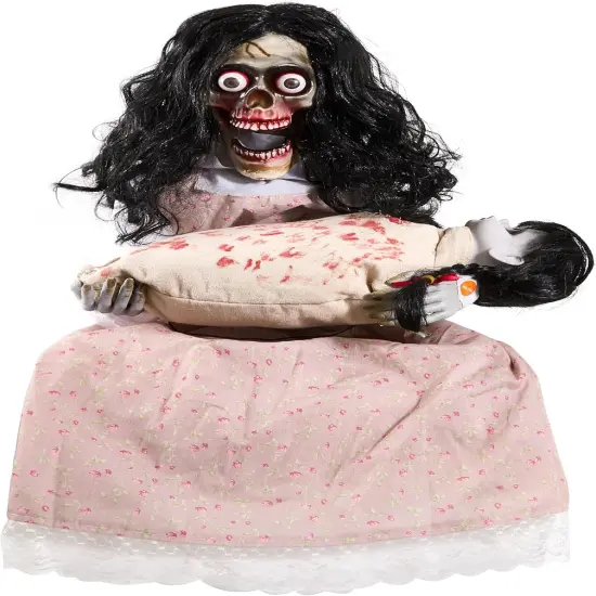 Halloween Animatronics - Creepy Sitting Skeleton & Doll {1}