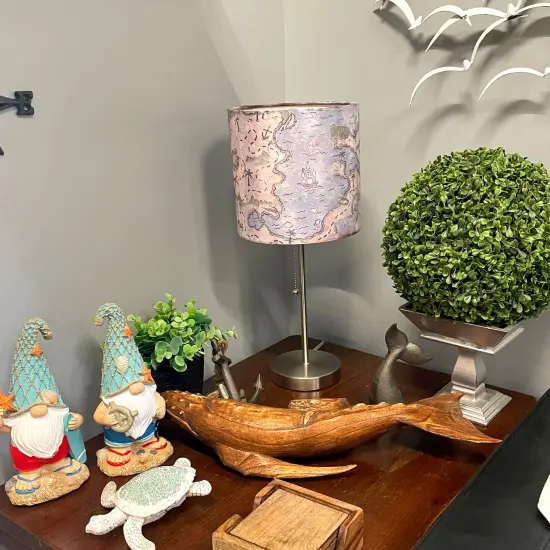 Decorative Treasure Map Brushed Nickel Accent Lamp Coastal Pirate Beach Decor {6}