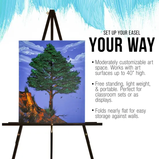 64" Black Wooden Easel Stand - Adjustable A-Frame Tripod for Painting, Drawing, Photos & Signs - Lightweight Easels, Wood Easel Stand for Sign Wedding Display 40" Canvas Capacity {4}