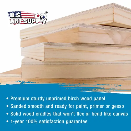4x4 inch Cradled Wood Panels for Painting, Gallery 1-1/2" Deep (4 Pack) - Artist Depth Wooden Wall Canvases - Mixed-Media Craft, Acrylic, Oil, Encaustic, Paint Pouring {4}