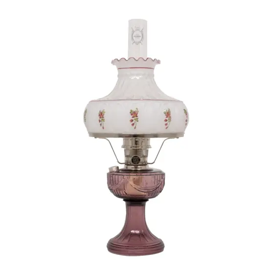 Aladdin Amethyst Lincoln Drape Table Oil Lamp with Rose Shade and Nickel Trim, Classic Vintage Design and Bright Illumination {1}
