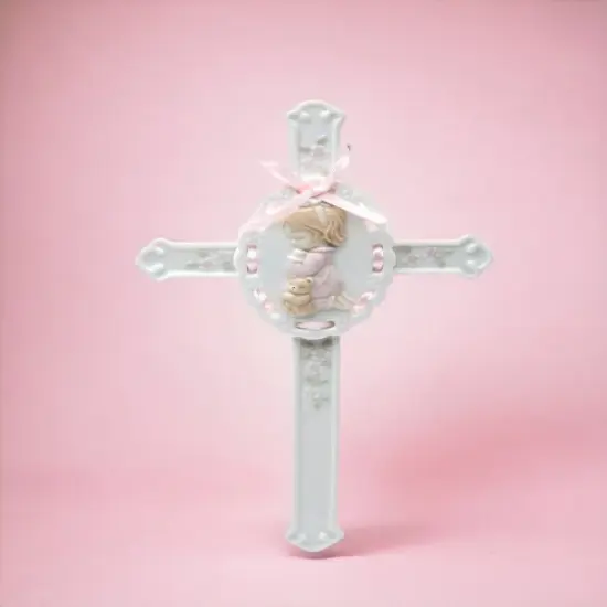 Ceramic Girl Praying Cross, Religious Decor, Baptism Gift, Church Gift, Church Decor, Wall Decor, Gift for Daughter {1}