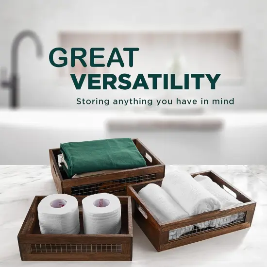 Wooden Nesting Countertop Baskets Set of 3 for Kitchen, Bathroom, Pantry|Wall Mount Upgrade with Full Accessories {5}