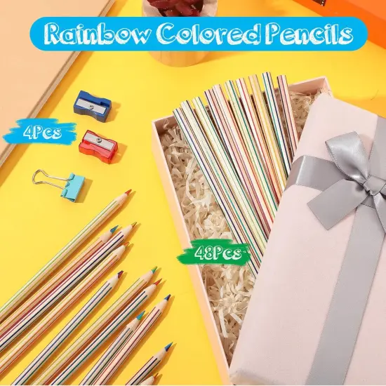 48 Pcs Rainbow Colored Pencils Bulk 7 Color in 1 Wooden Rainbow Pencil with 4 Pieces Sharpener {1}