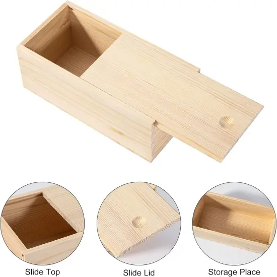Unfinished Wooden Storage Box with Sliding Lid, 7.8'' x 3.9'' x 3.1'' Keepsake Box, Rustic Wood Gift Boxes for Art Hobbies, DIY Lovers, Desk Organizers and Christmas Decorations {2}