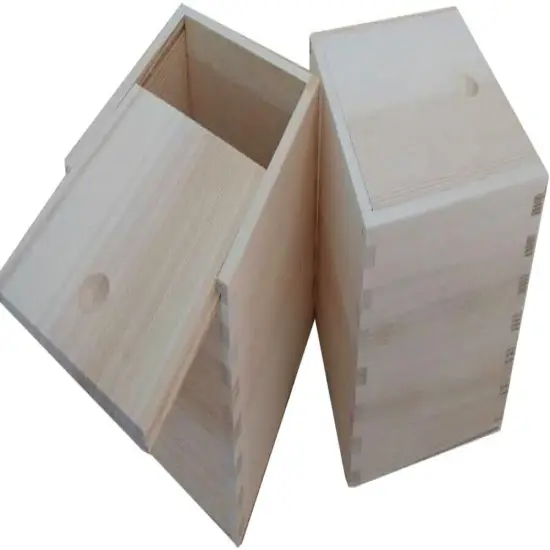 Wooden Unfinished Storage Box with Slide Top-Square {5}
