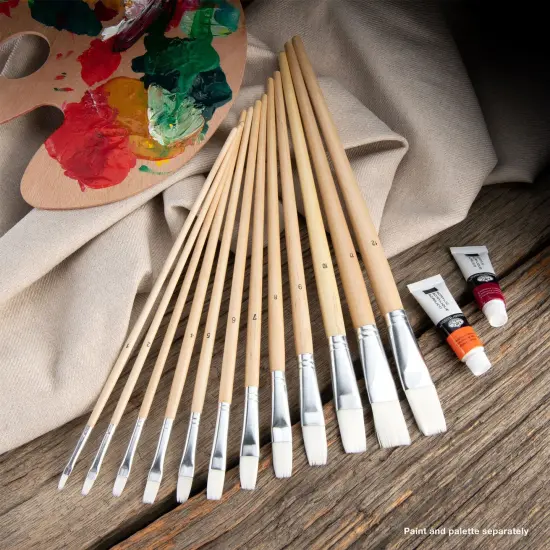 RSET-9605 | 12pc White Taklon Flat Brush Set {3}