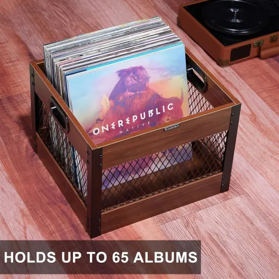 X-cosrack 2 Packs Vinyl Record Storage Crate, Wooden LP Album Shelf Cube Organizer Box {4}