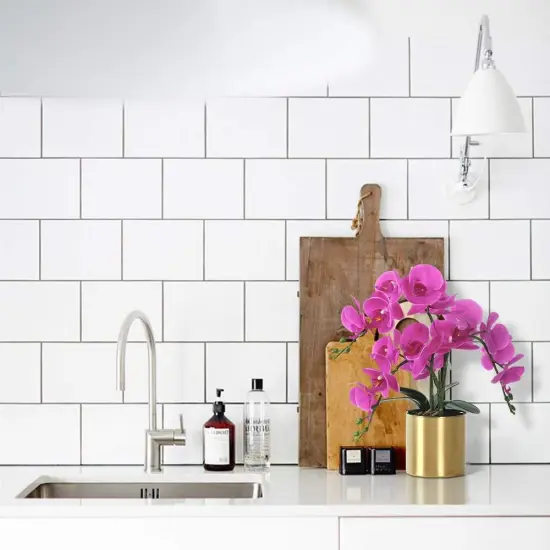 Artificial Orchid Flower with Vase, White Orchid Bonsai Faux Orchid Phalaenopsis Plant Pot Arrangements for Home Decoration (Purple,Gold Vase) {4}