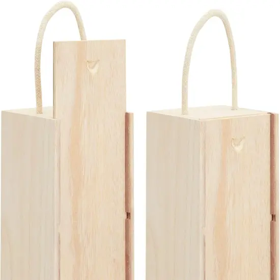 2 Pack Unfinished Wooden Wine Boxes with Handles for DIY Crafts, Gifts, Birthday and Housewarming Parties, Customizable with Paint, Engravings, and Imprints (14x4 in) {5}