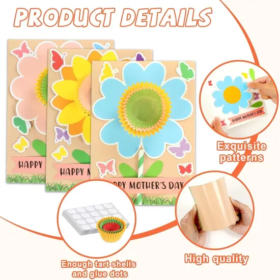 24 Sets Mother's Day Flower Card Craft Kit for Kids DIY Mother's Day Flowers Greeting Cards Happy Mother's Day Gifts Craft for Spring Mother's Day Flowers Craft Home Classroom Art Activities {3}