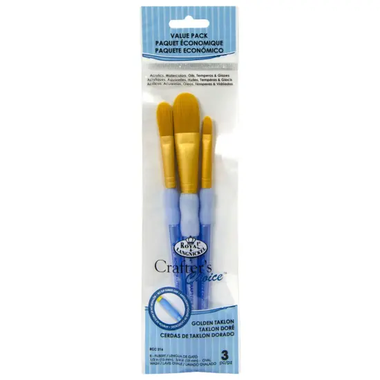 RCC 216 | Crafter's Choice&trade; 3pc Golden Taklon Filbert/Oval Wash Brush Set {1}