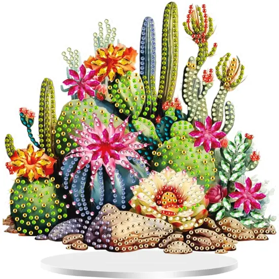 Diamond Art Painting Kit,Cactus Tabletop Diamond Art Desktop Ornament Special Shaped Rhinestone Desk Placement Ornament, Home Stand Up Gem Painting Craft Kit 6.94x7.24inch {1}