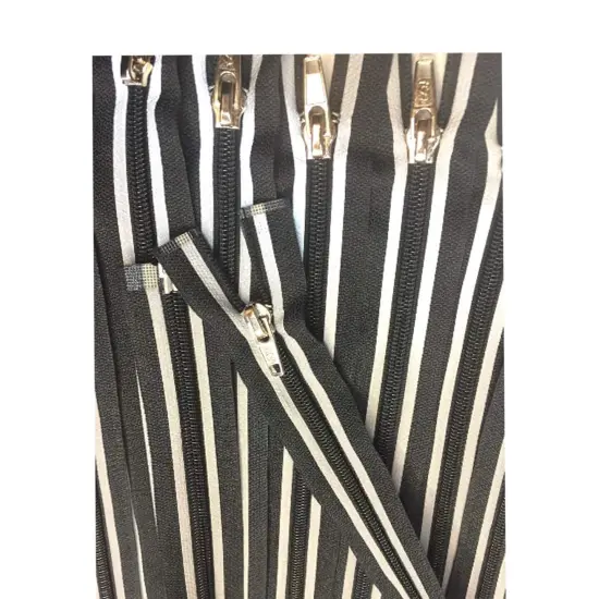Striped 23.5 Inch Reflective Nylon Coil #5 Open, Separating Jacket Zipper Black + Grey {3}