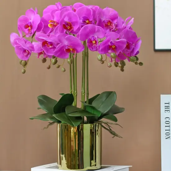 9 Heads Artificial Phalaenopsis Flowers 4 Pcs Artificial Orchid Flowers 42 inch Stem Plants for Home D&eacute;cor (Purple) {4}