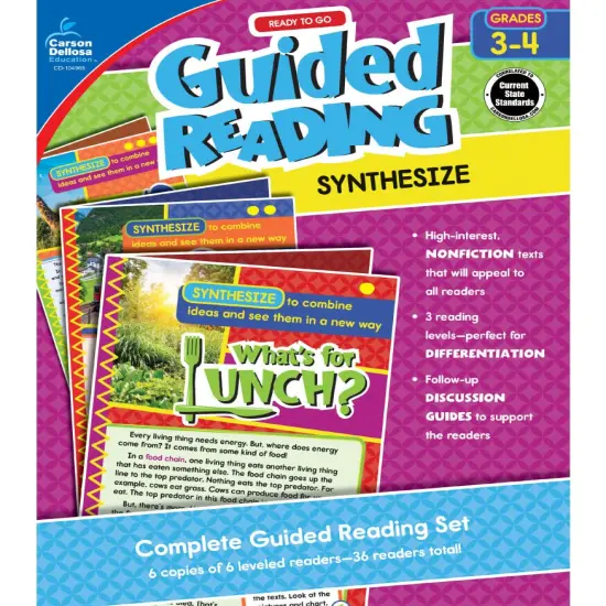 Carson Dellosa Ready to Go: Synthesize Guided Reading Set, Grades 3-4 Resource Book With 36 Nonfiction Leveled Readers, Discussion Guides, Prompts, and More {1}