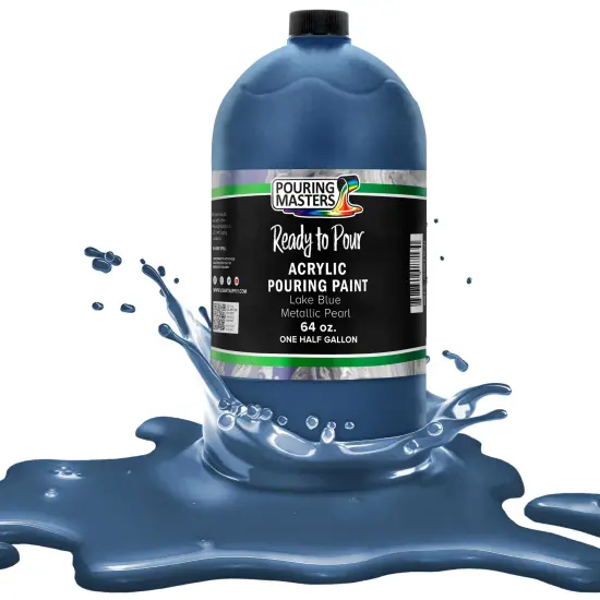 Pouring Masters Lake Blue Metallic Pearl Ready to Pour Acrylic Pouring Paint - Premium 64-Ounce Pre-Mixed Fluid Acrylic Paint - Fluid Art Supplies for Canvas, Wood, Paper, Tile & Rocks {1}