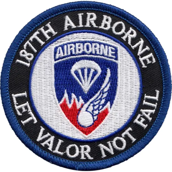 U.S. Army 187th Airborne Let Valor Not Fail Patch Black & White 3" {1}