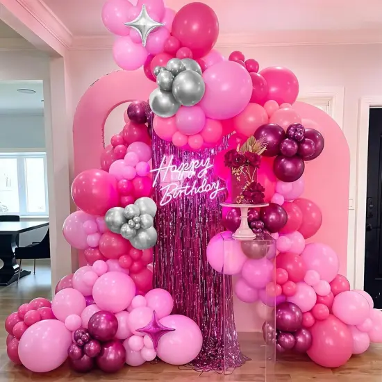 Pink and Silver Balloon Arch Kit (	Rose Red Pink) {2}