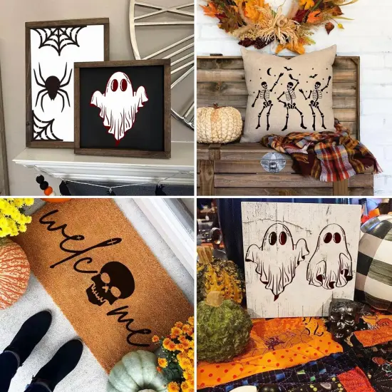 Reusable Large Welcome Ghost Skeleton Stencil Spider Web Spooky Trick or Treat(6 Door Mats) {3}