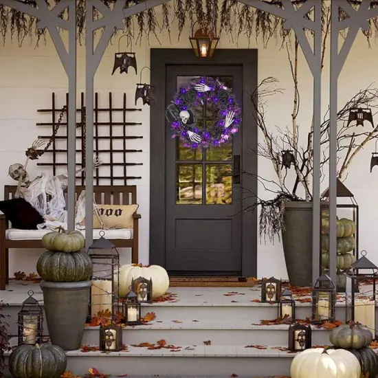 Halloween Black Rose Wreath with Lights - 13 Inch {5}