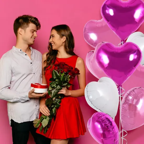 30Pcs 18 Inch Pink White Heart Balloons Hot Pink Heart Shape Foil(Pink White Rose Red) {5}