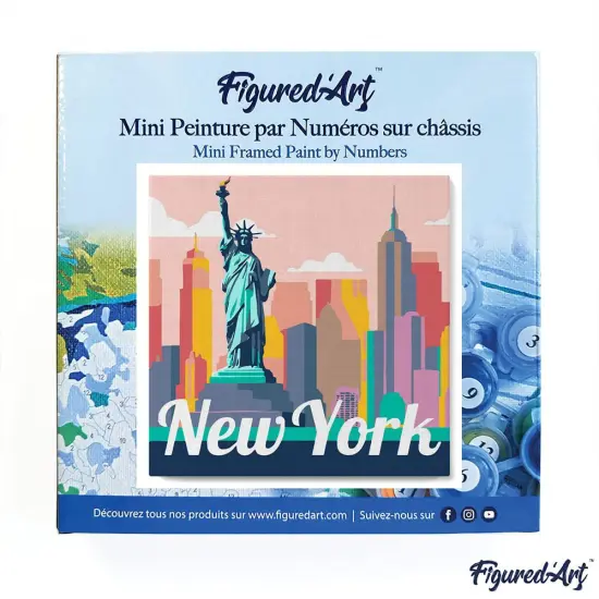 Figured'Art Mini Paint by Numbers Kit for Adults with Frame Travel Poster New York Statue of Liberty Small format 8"x8" - Craft Art Painting DIY Canvas Already Stretched on a Wooden Frame {3}