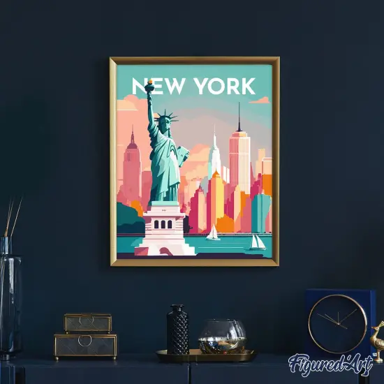 Figured'Art Paint by Numbers for Adults Travel Poster New York 16"x20" - Craft Art Painting DIY Kit Rolled Canvas without frame {4}