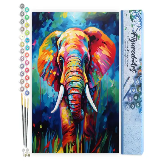 Figured'Art Paint by Numbers for Adults Colorful Abstract Elephant 16"x20" - Craft Art Painting DIY Kit Rolled Canvas Without Frame {1}