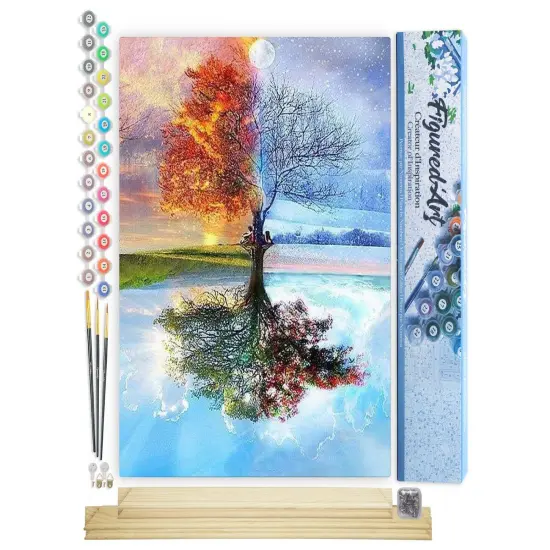 Figured'Art Paint by Numbers for Adults 4 Seasons Tree 16"x20" - Craft Art Painting Rolled Canvas with DIY wooden frame {1}