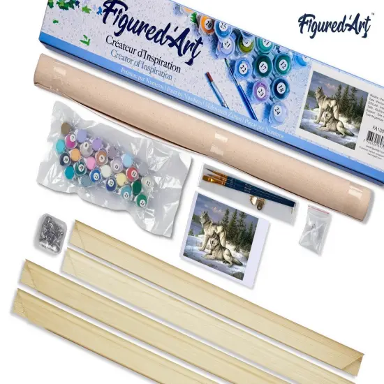 Figured'Art Paint by Numbers Kit for Adults Wolves Couple 16"x20" - Craft Art Painting Rolled Canvas with DIY wooden frame {5}