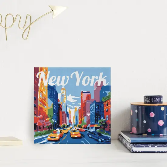 Figured'Art Mini Paint by Numbers Kit for Adults with Frame Travel Poster New York City Small format 8"x8" - Craft Art Painting DIY Canvas Already Stretched on a Wooden Frame {2}