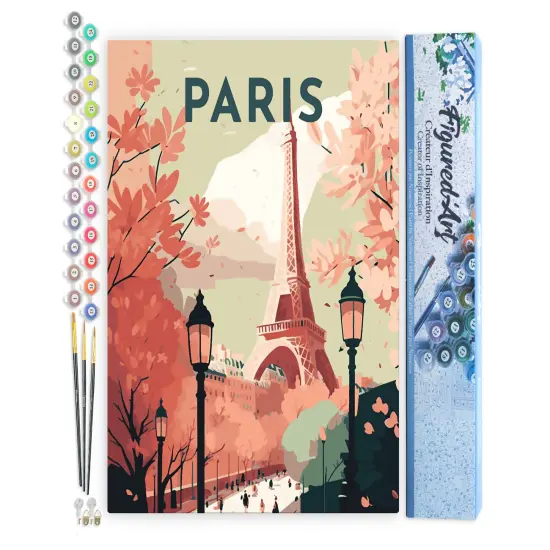 Figured'Art Paint by Numbers for Adults Travel Poster Paris 2 16"x20" - Craft Art Painting DIY Kit Rolled Canvas Without Frame {1}