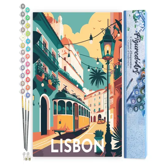 Figured'Art Paint by Numbers for Adults Travel Poster Lisbon 16"x20" - Craft Art Painting DIY Kit Rolled Canvas without frame {1}