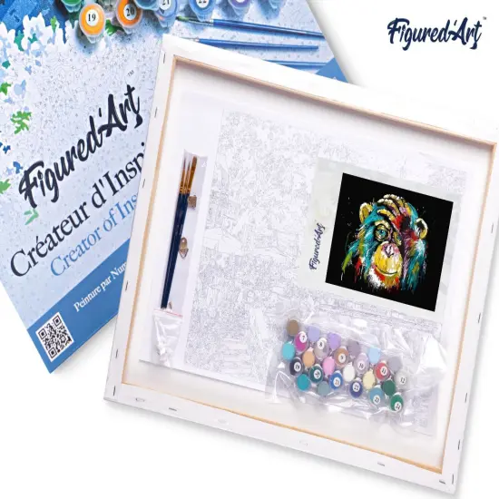 Figured'Art Paint by Numbers for Adults with Frame Baboon Pop Art 16"x20" - Craft Art Painting DIY Kit Canvas Already Stretched on a Wooden Frame {5}