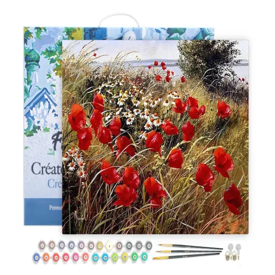 Figured'Art Paint by Numbers for Adults with Frame Wild flowers in the countryside 16"x20" - Craft Art Painting DIY Kit Canvas Already Stretched on a Wooden Frame {1}