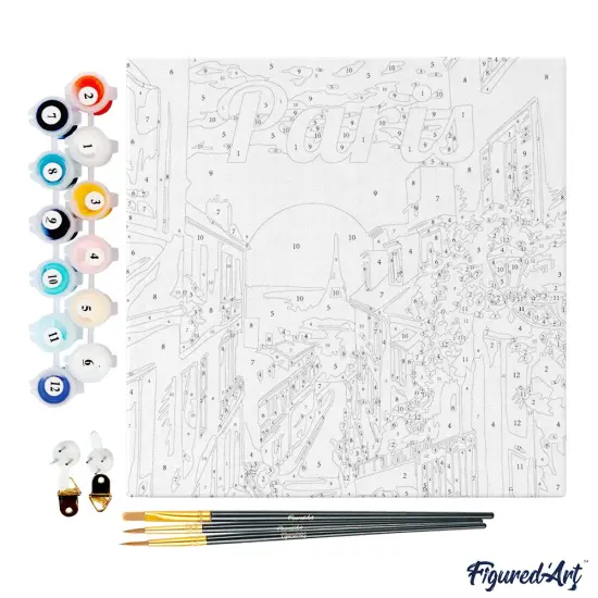 Figured'Art Mini Paint by Numbers Kit for Adults with Frame Travel Poster Paris Small format 8"x8" - Craft Art Painting DIY Canvas Already Stretched on a Wooden Frame {2}
