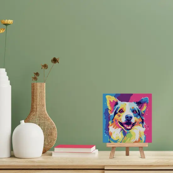 Figured'Art Mini Paint by Numbers Kit for Adults with Frame Dog Abstract Pop Art Small format 8"x8" - Craft Art Painting DIY Canvas Already Stretched on a Wooden Frame {2}