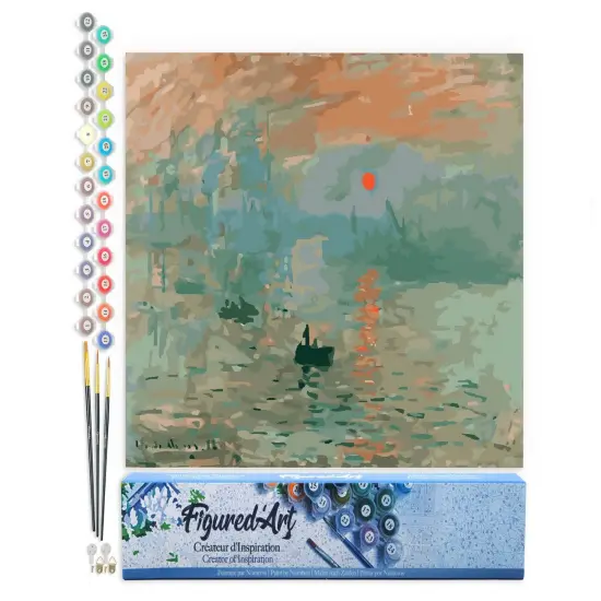 Figured'Art Paint by Numbers for Adults Monet Sunrise 16"x20" - Craft Art Painting DIY Kit Rolled Canvas without frame {1}