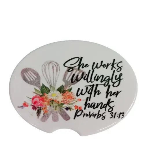 She Works Willingly with Her Hands Prov.31.13 Baker Ceramic Car Coaster Set 2.56" (2 Pack) {1}