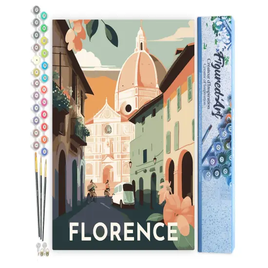 Figured'Art Paint by Numbers for Adults Travel Poster Florence 16"x20" - Craft Art Painting DIY Kit Rolled Canvas Without Frame {1}