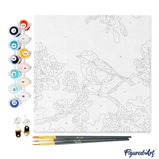 Figured'Art Mini Paint by Numbers Kit for Adults with Frame Birds Painting Small format 8"x8" - Craft Art Painting DIY Canvas Already Stretched on a Wooden Frame {4}